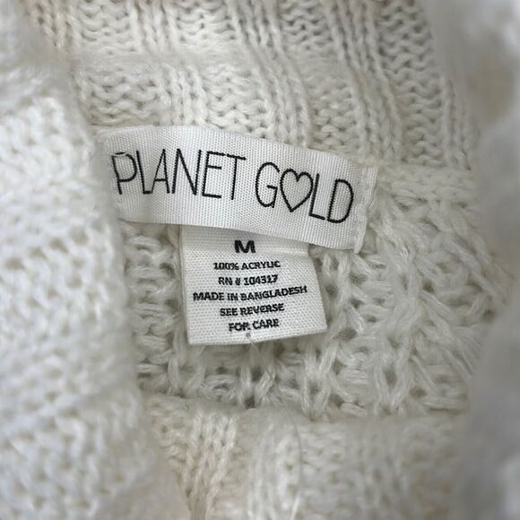 Planet Gold Women’s Ivory Cozy Cables Cowl Neck Sweater Size Medium - Picture 8 of 9